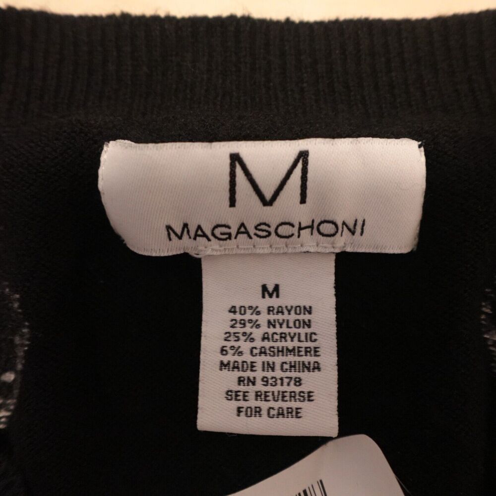 M Magaschoni Women M Sweater Black‎ Gray Heart Print Pullover Stretch Knit - Picture 4 of 7